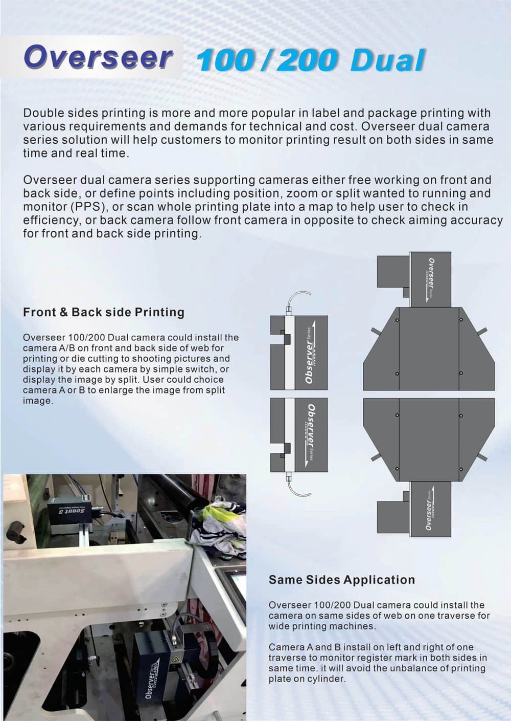 Front and Back Two Sides Dual Cameras Register Web Inspection System For Flexo Printing OV100D